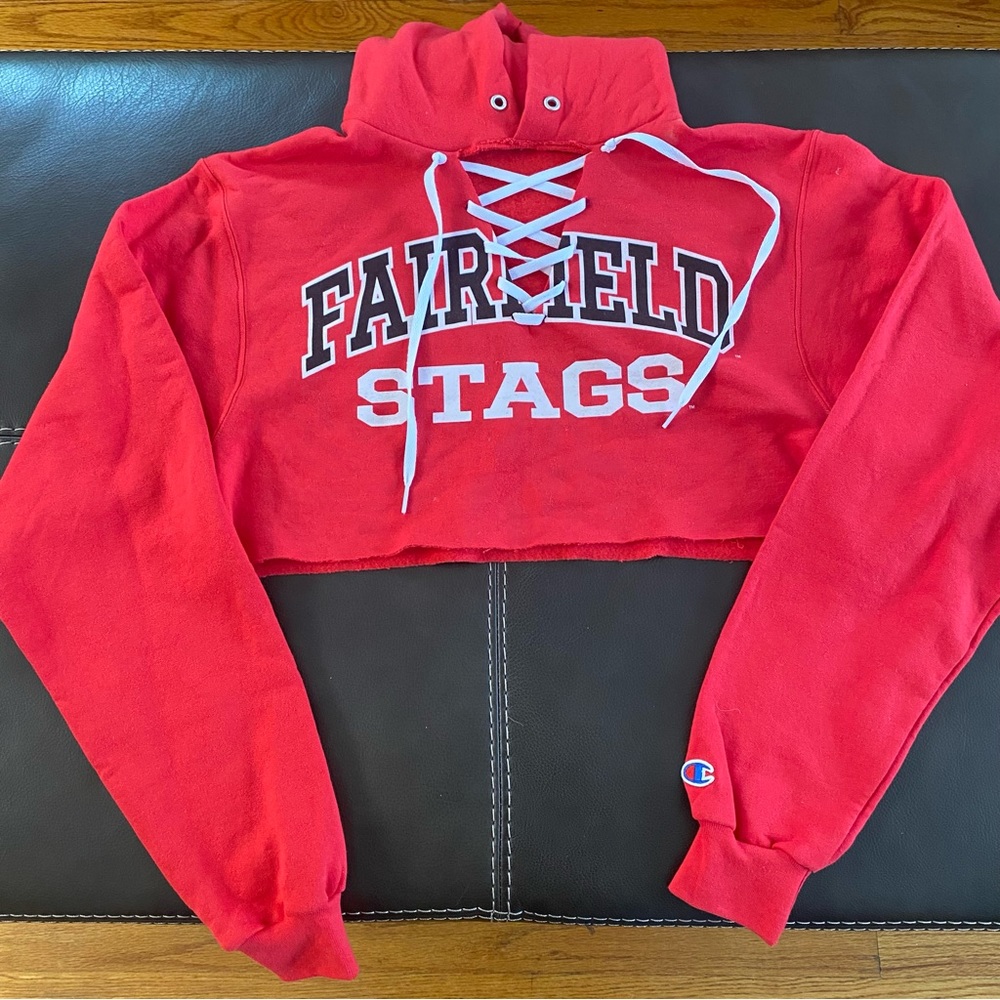Fairfield University Custom Red Cropped Hoodie - image 6